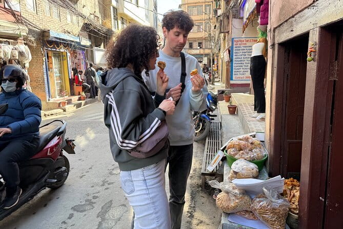 Kathmandu: Food, Drink and Shopping Rickshaw Tour - Food stops in Kathmandu: momos, thukpa, panipuri, sel roti, and cane juice